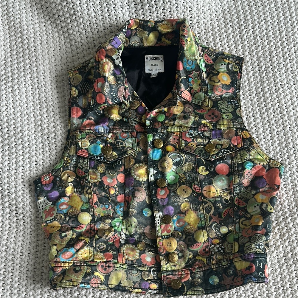 Moschino Multicolor Novelty Print Crop Vest Top